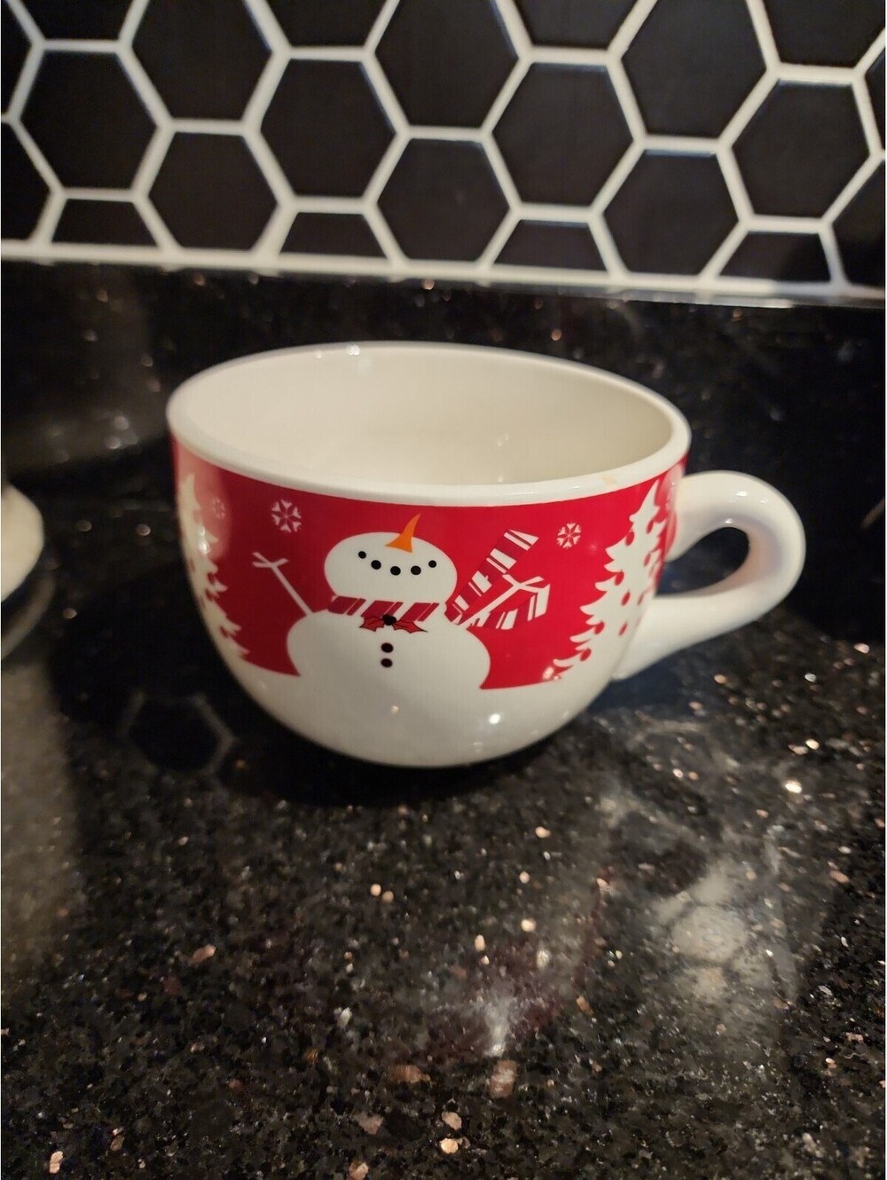 Trisa Red and White Snowman and Christmas Tree Soup Bowl 5"